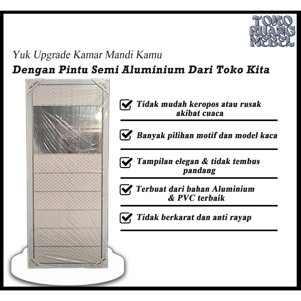 PINTU KAMAR MANDI PVC/PINTU TOILET KAMAR MANDI/PINTU ALUMINIUM  PVC MINIMALIS (70X200) - PVC KACA