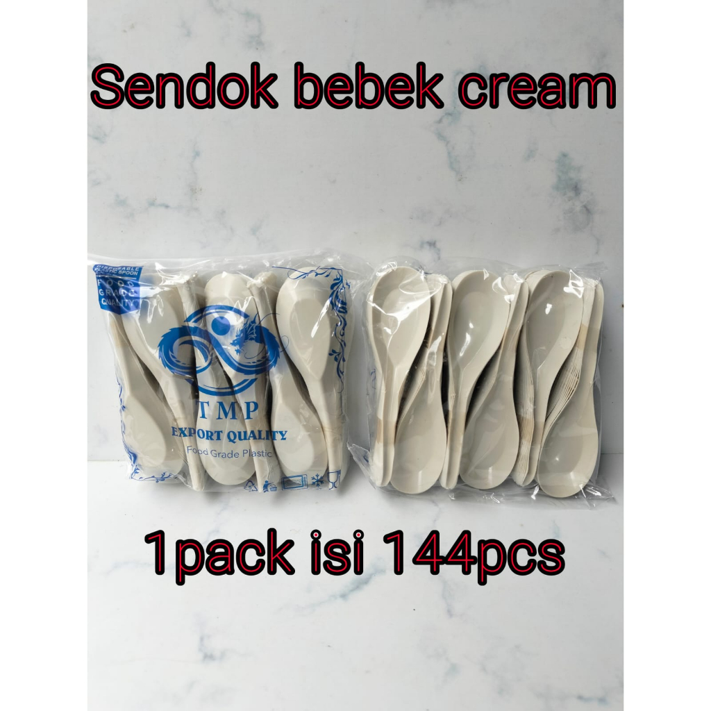 Sendok Makan Plastik Bebek Cream Putih Susu Kuat Tebal Medan merek TMP isi 144 pcs