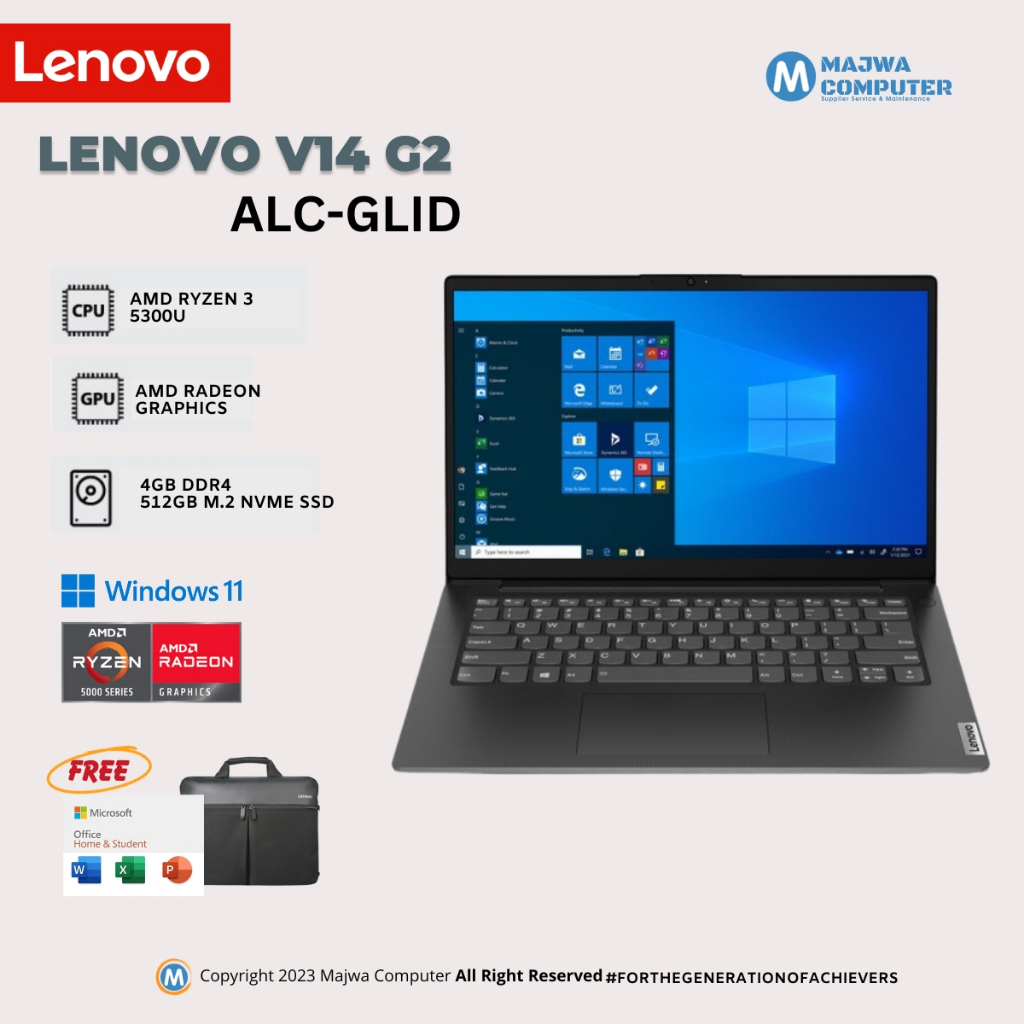 Lenovo V14 G2 ALC-GLID RYZEN 3 5300U-4GB-256GB SSD-Win 11+OH