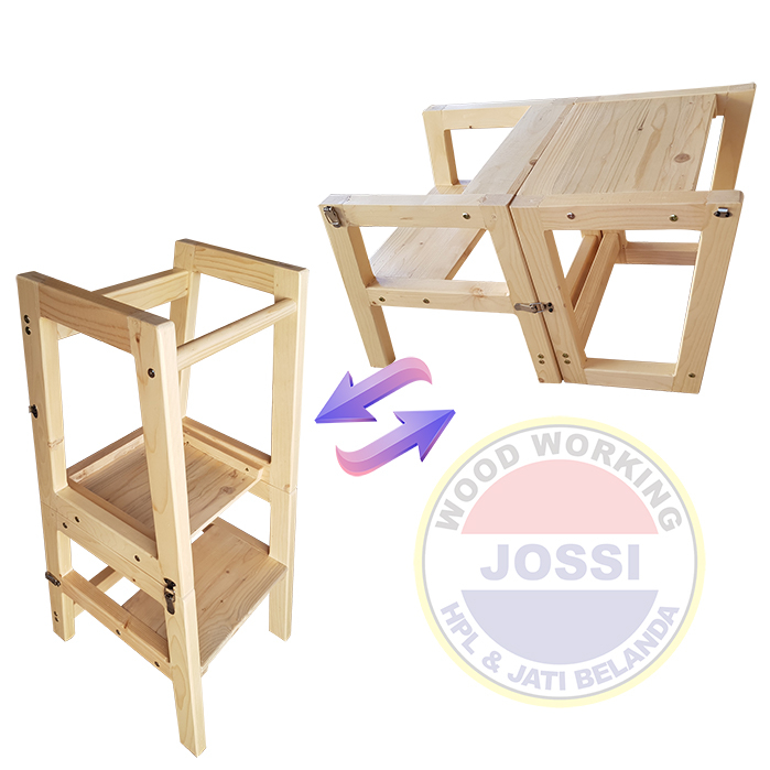 2 in 1 Folding Helper Tower Learning Stool to Table and Chair For Toodlers / 2 jadi 1 Tangga Anak Li