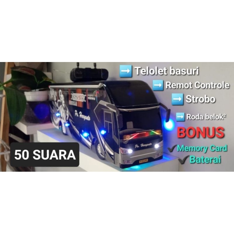 Miniatur bus telolet basuri remot control bis mainan haeyanto sr2 hjtam dan strobo