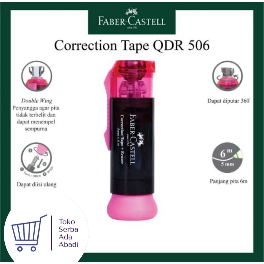 

Correction Tape / Tipe x kertas Faber Castell QDR-506 (169599)Tipex / Correction Tape Roll Correction Tape Tipex Kertas Koreksi Tip X Roller - Warna Acak/Random