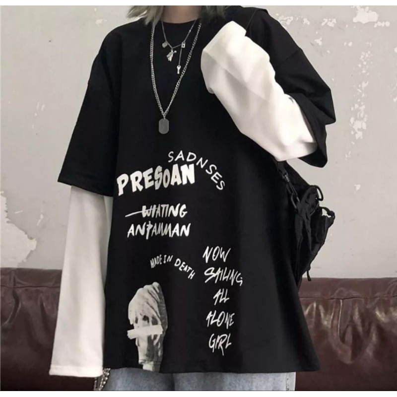 T SHIRT DOUBLE LAYER 'SADNESS' KOREAN STYLE