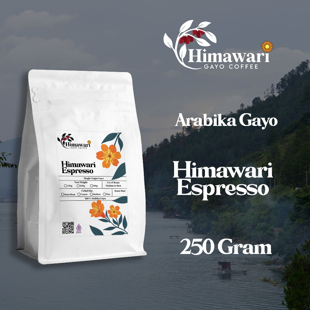 

Kopi Gayo Aceh Arabika Himawari Espresso Roasted Bean dan Bubuk Kopi 250 gram