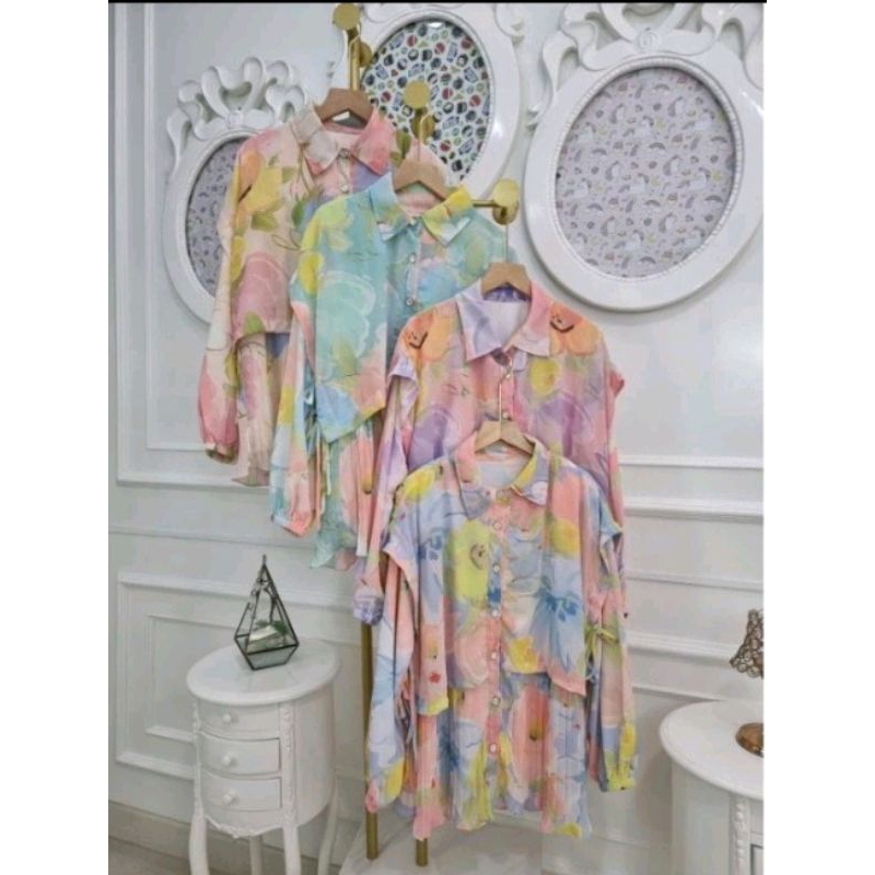 Atasan meijiwang plisket umpak cantik jumbo/blouse kemeja umpak