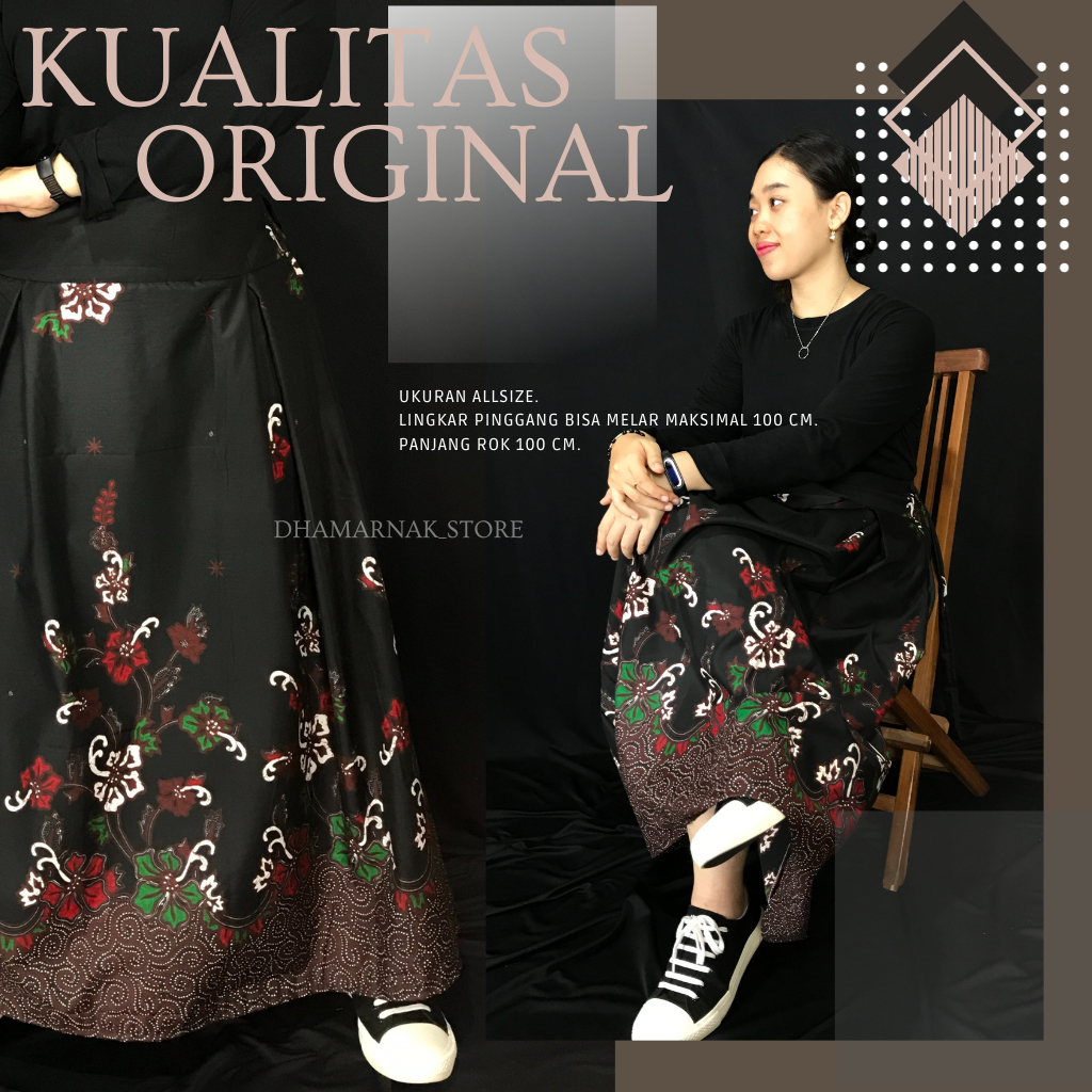 ROK BATIK DHAMARNAK BAWAHAN BATIK WANITA TRADISIONAL PAYUNG MODERN KAIN KATUN HITAM ALUSAN SOLO KUAL