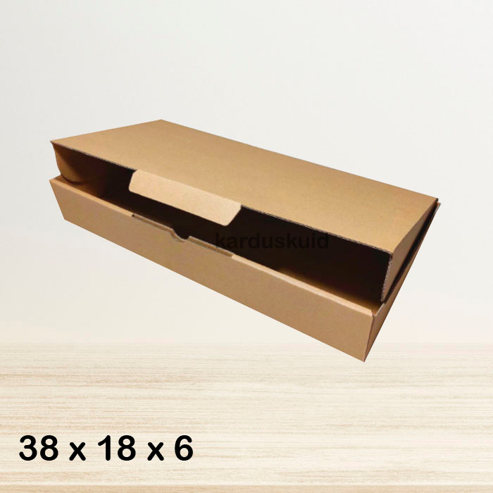 

Kardus 38 x 18 x 6 cm die cut tipe E Flute K150 box kotak karton packing