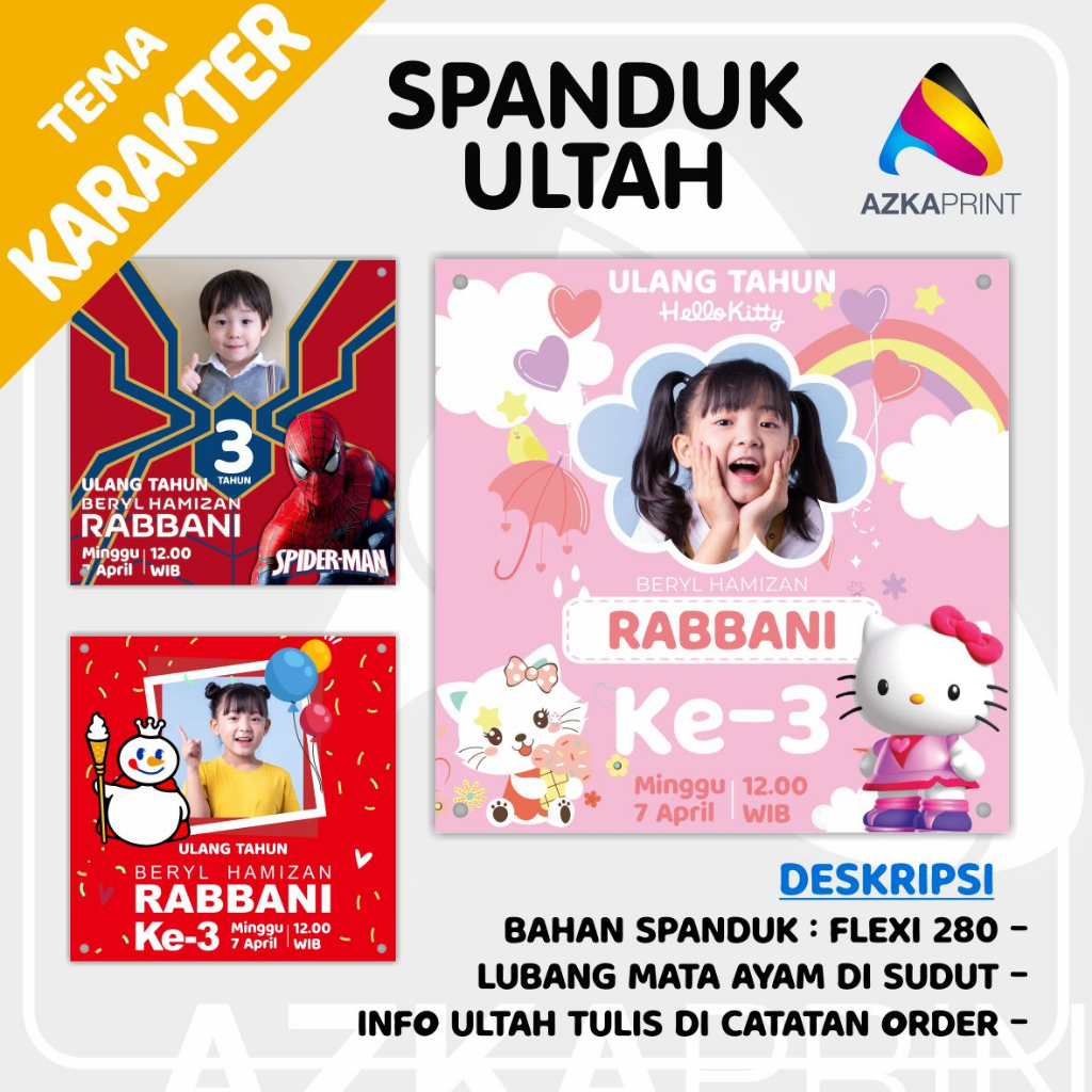 Spanduk Ultah KARAKTER - Spanduk Ulang Tahun anak - Banner Ultah birthday