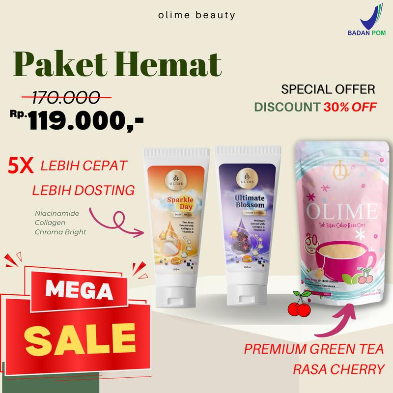 Olime Paket Hemat Lotion HB Dosting dan teh pelangsing rasa Cherry BPOM
