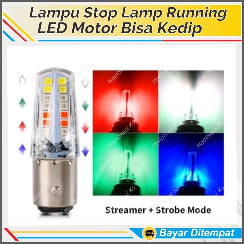 LAMPU REM MOTOR LED KEDIP STOBO RUNNING RGB PELANGI BAYONET KAKI 2 BAY15D SUPRA JUPITER KHARISMA BEA