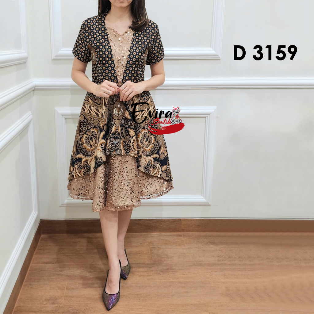 Dress Batik Wanita Modern D 3159 / Dress Batik Wanita Keren / Outfit Kondangan / Dress Batik Mewah /