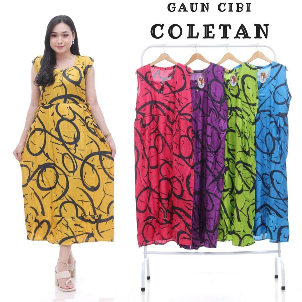 Gaun Wanita Daster panjang Yukensi Tanpa Lengan Home Dress Lengan Pendek Kain Rayon Baju tidur Longd