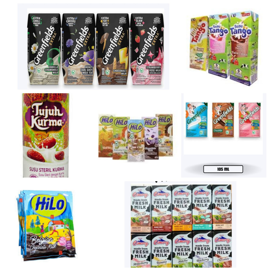 

SUSU UHT SACHET KALENG KOTAK SEMUA MERK GREENFIELDS TANGO TUJUH KURMA HILO FRESH MILK CIMORY FISAN FLAG BENDERA