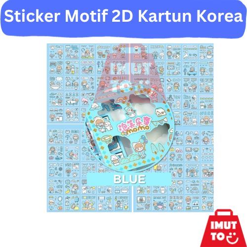 

IMUTTO - 100 LEMBAR STIKER MOTIF 2D KARTUN KOREA LUCU ANTI AIR MURAH - WARNA BIRU