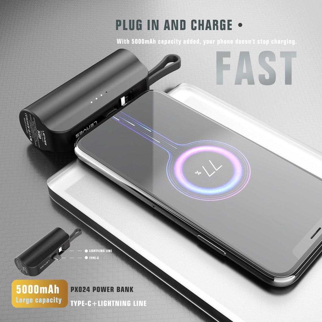 JS20 Mini Powerbank 5000mAh Lightning/Type C Fast Charge Power Bank Portable Charger Battery for Iphone and Android