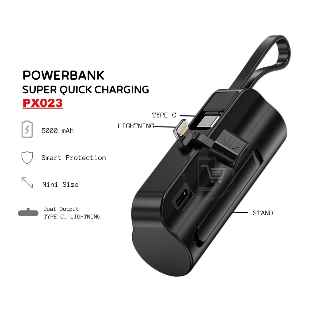 JS20 Mini Powerbank 5000mAh Lightning/Type C Fast Charge Power Bank Portable Charger Battery for Iphone and Android