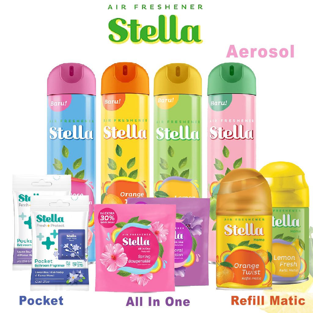 Stella Aerosol All In One Apple/Orange/Lemon/Rose Stella Matic Refill Pengharum Ruangan Pewangi Kamar Mandi Tahan Lama