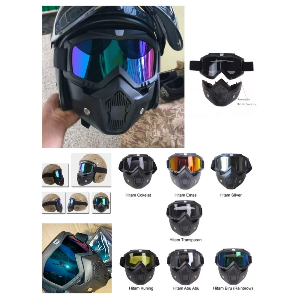 Topeng google masker helm goggle mask penutup & pelindung wajah untuk helm touring segala jenis helm