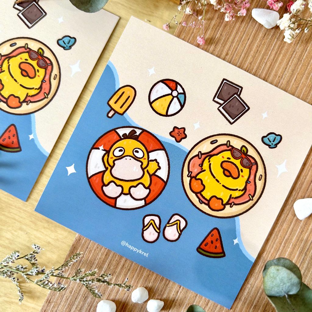 

Dunat & Psyduck - Art Print | Sticker Bebek Lucu / Stiker Aesthetic / Postcards / Pokemon - Happykrel