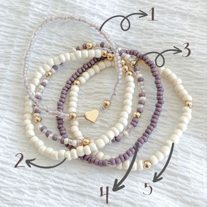 Beads Bracelet Gelang Mute Manik Lilac White Gold