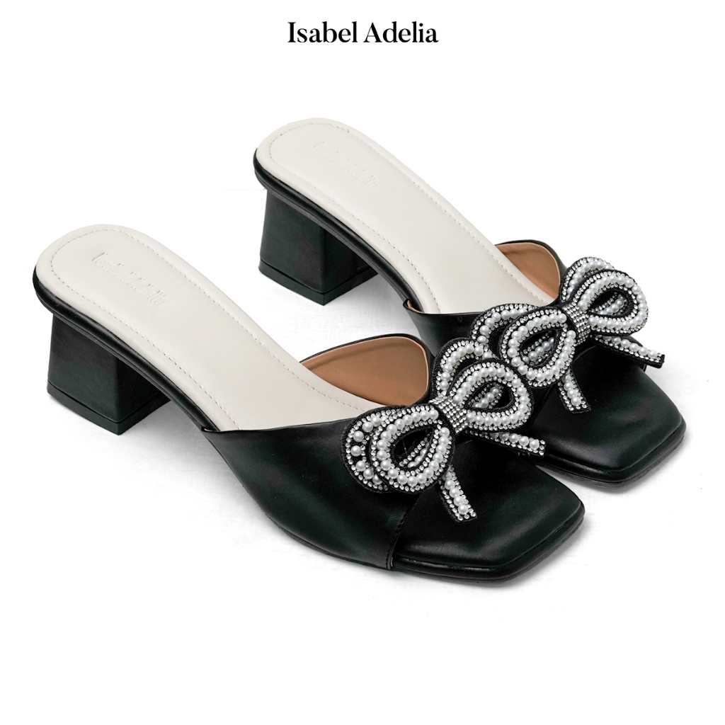 Isabel Adelia LETICIA Block Heels Wanita Hitam Silver Nude