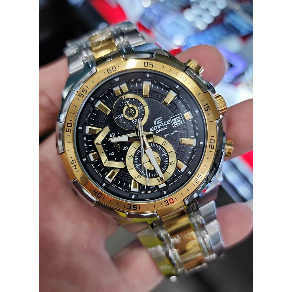 Jam Tangan Pria Casio EDIFICE EFR-539SG-1A EFR-539 Chronograph Black Dial Gold Silver Steel