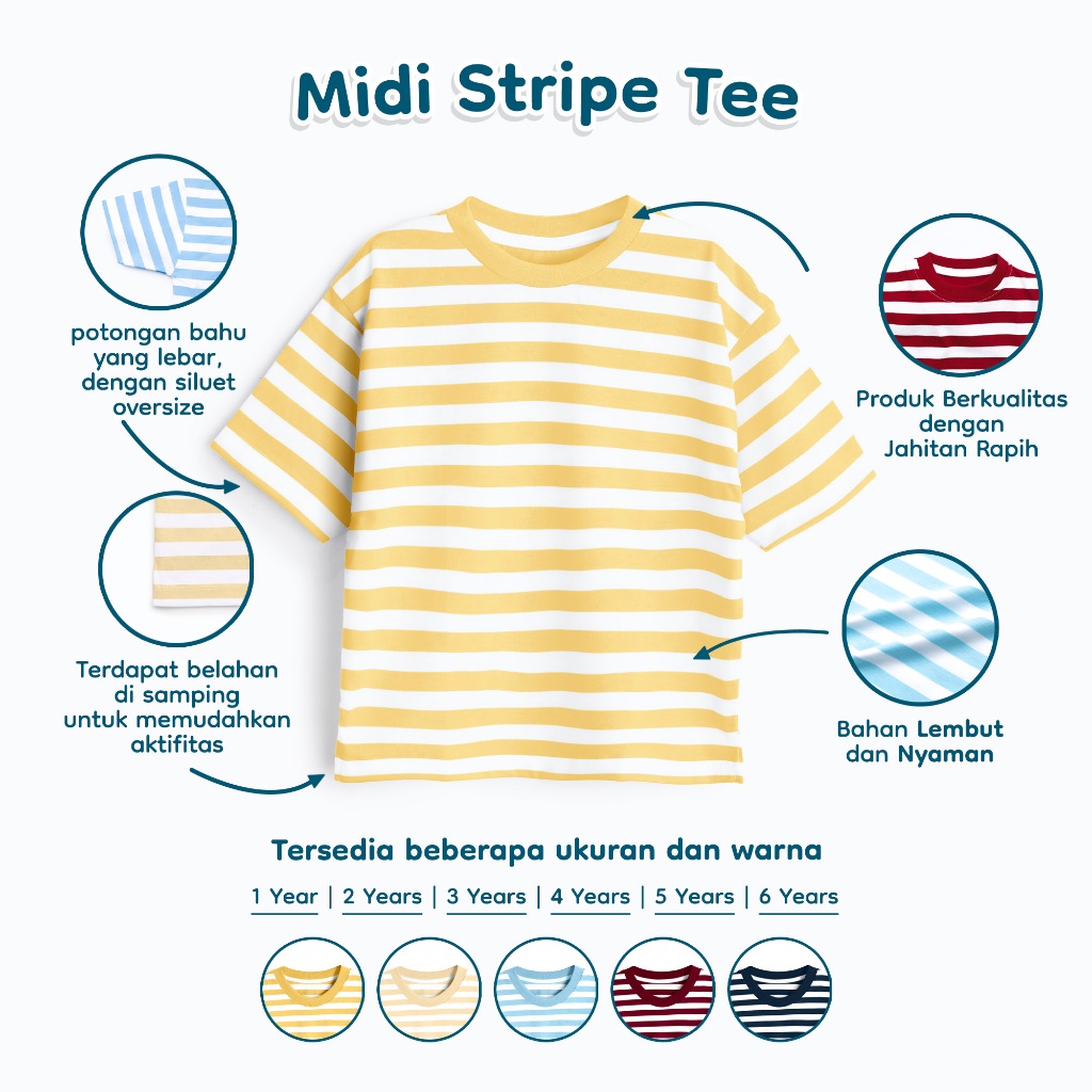 Nice Kids - Midi Stripe T-Shirt Kaos Anak Unisex (1-6 Tahun)