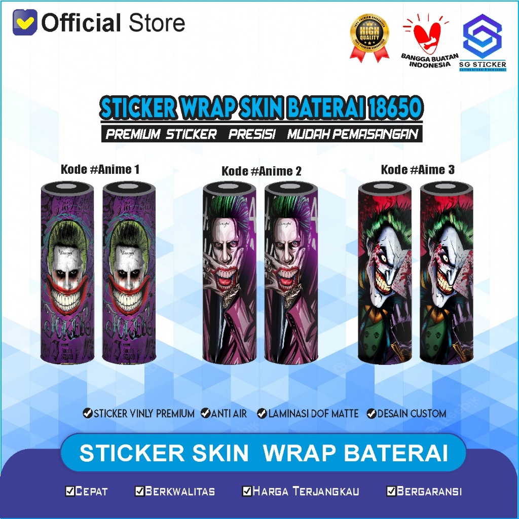 Pelindung Baterai - Wrap Skin Baterai 18650 Motif  Anime Joker Original - Stiker Wrap Baterai Untuk 