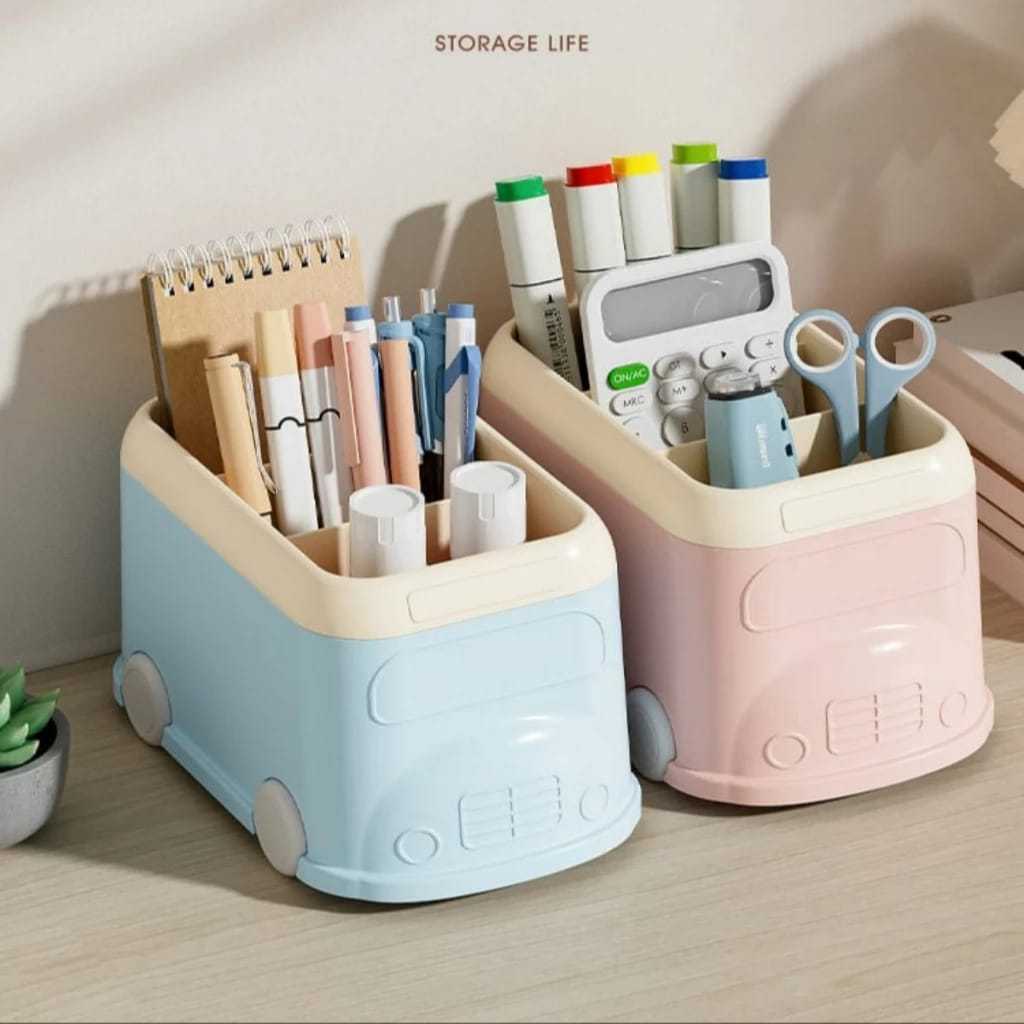 

NEWEN Kotak Pensil Model Bus 3 Sekat Lucu / Tempat Pensil Model Lucu 3 Sekat / 3 Grid Storage Box