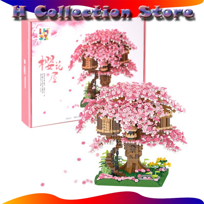 Mainan Balok Bangunan Mini Model Rumah Pohon Sakura Jepang Untuk Hadiah Ulang Tahun / building blocks Dekorasi Creator Expert(Tanpa Lampu)