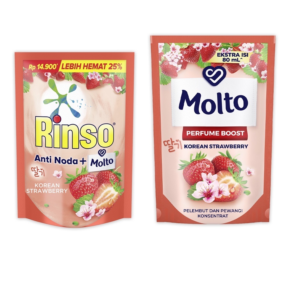 Multi Pack Rinso Cair 510ml + Molto Korean Strawberry 680ml