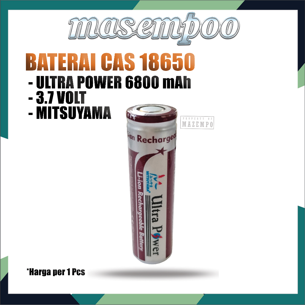 Baterai Cas 18650 3.7 Volt MITSUYAMA ULTRA POWER 6800 mAh FLAT  RATA Rechargeable Battery