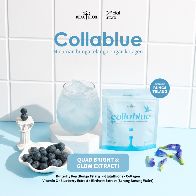 12pcs Minuman bunga telang dengan collagen 8.000mg, Vitamin C, Glutathione, Sarang burung walet.