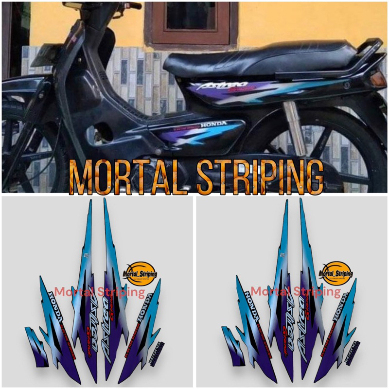 STIKER STRIPING LES LIS POLET BODI MOTOR ASTREA GRAND 95 1995 BIRU UNGU