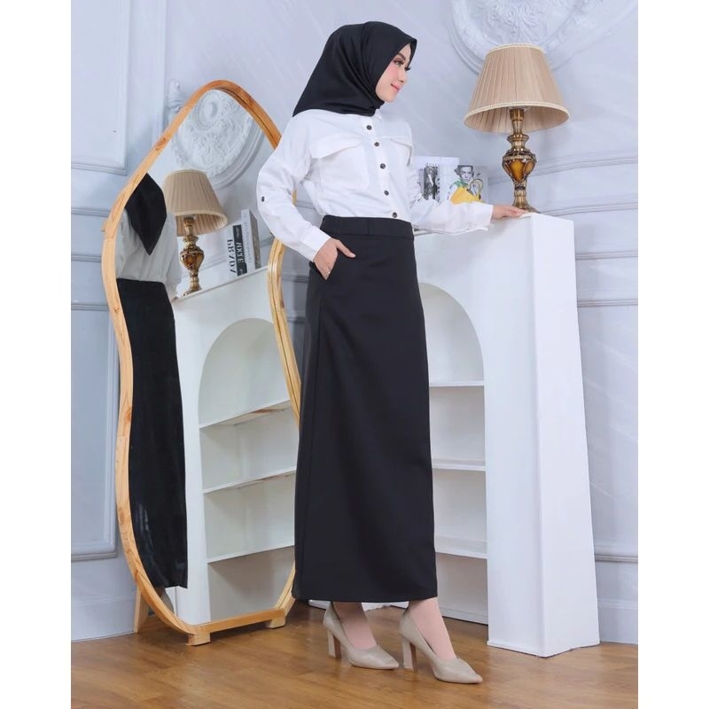 Rok Span Rampel karet samping/Rok sekolah/rok guru/rok KKN DLL ROK LINE A Belakang Rok Kerja Rok Gur