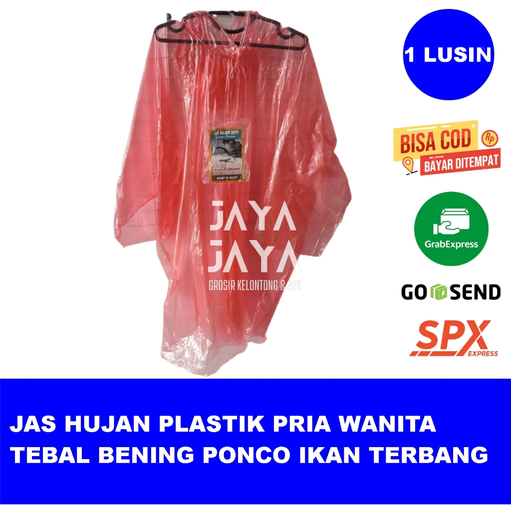 1 Lusin Jas Hujan Plastik Pria Wanita TEBAL BENING PONCO IKAN TERBANG