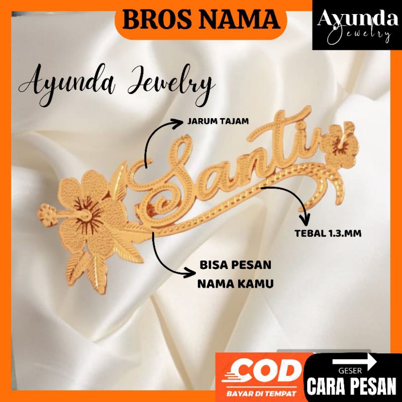 Bros Nama Custom Lapis emas Bros hijab Bros custom Peniti