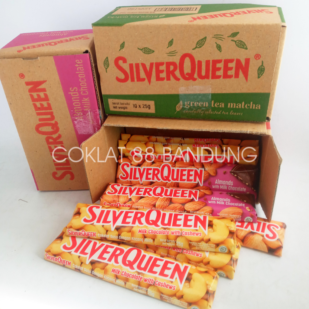 

SILVER QUEEN 25GR 1 BOX ISI 10 MIX 5 RASA, SILVERQUEEN 25 GRAM 1 DUS ISI 10 X 25 GR