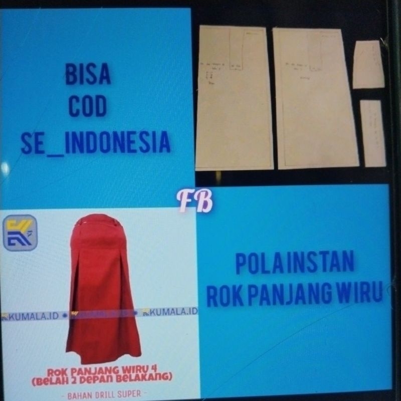 Pola Instan- Pola Jiplak Rok Seragam SD Perempuan wiru 2 depan & wiru 2 Belakang