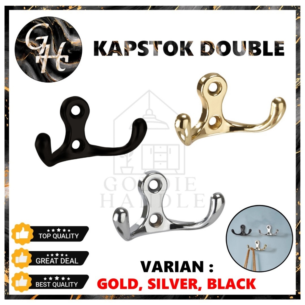 Kapstok Gantungan baju Double Hook Silver, Gold, Black Gantungan baju Cantolan baju 2 Hook
