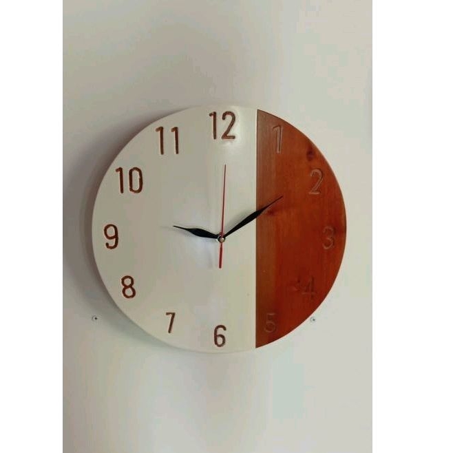 Jam Dinding Kayu Jati Modern Natural Putih