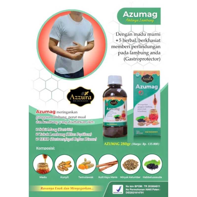

MADU AZURRA. AZUMAG 280GRAM. MENGATASI MASALAH LAMBUNG, SAKIT MAAG DAN GERD.