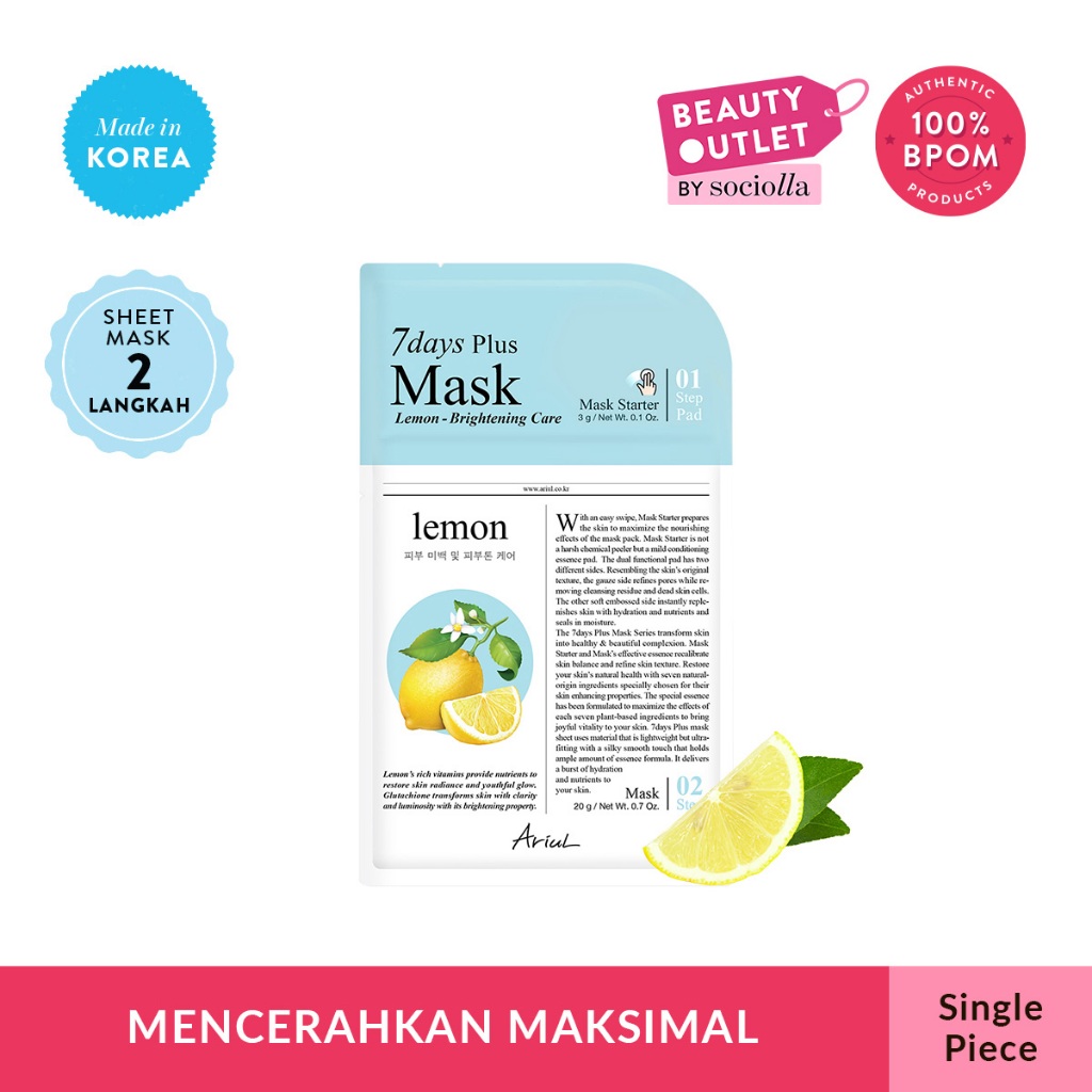 Ariul 7Days Plus Mask - Lemon - Size: 20 gr - Edit by Sociolla