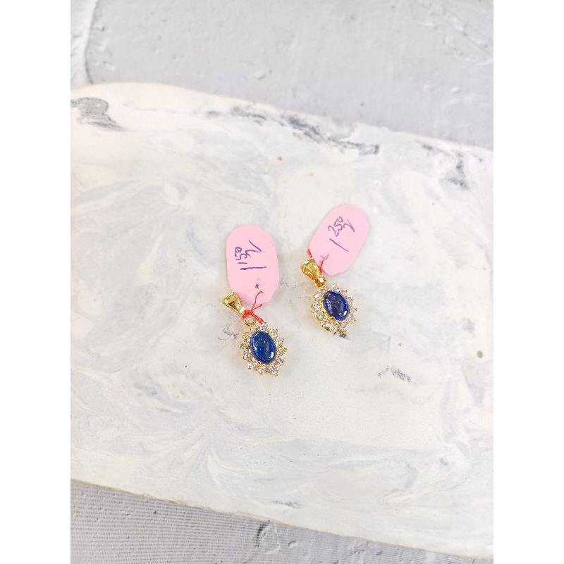 Liontin Batu biru cor mata full Emas Asli 8K