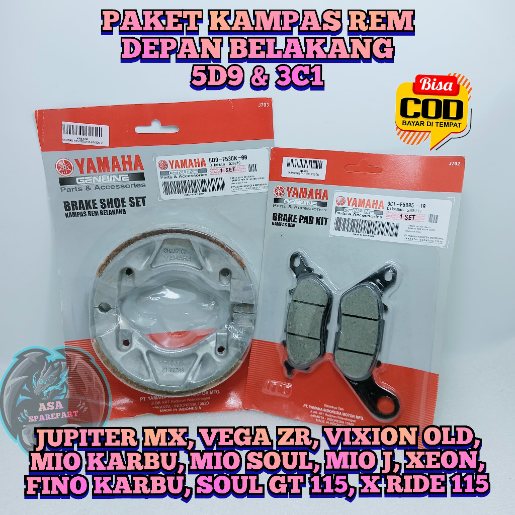 PAKET KAMPAS REM BELAKANG 5D9 & DEPAN 3C1 Motor Yamaha JUPITER MX , VEGA ZR , VIXION OLD Lama , MIO 