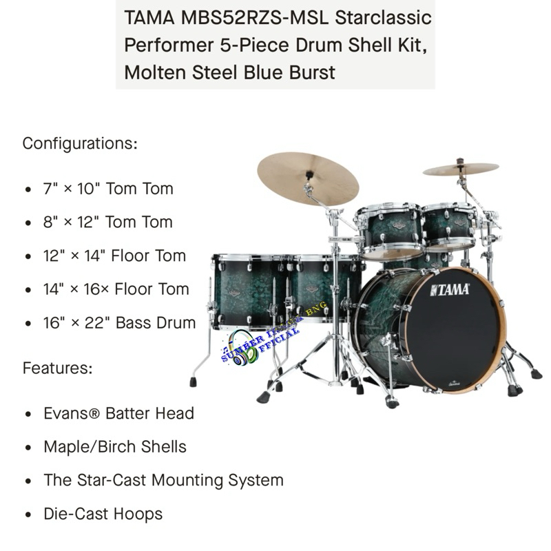 LIMITED EDITION TAMA MBS52RZS STARCLASSIC PERFORMER 5pcs - TAMA DRUM