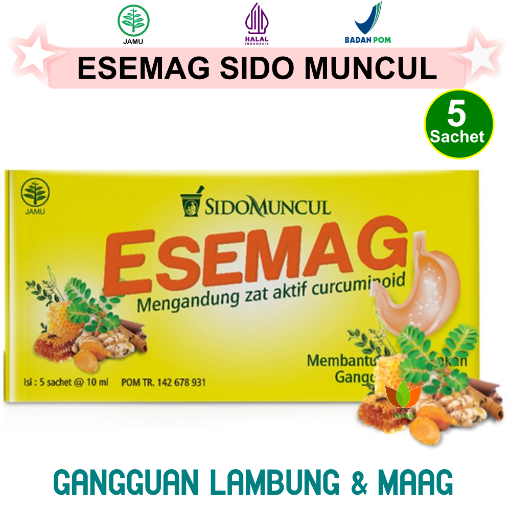 5 SACHET ESEMAG CAIR SIDOMUNCUL, JAMU OBAT HERBAL ASAM LAMBUNG & SAKIT MAAG MAG MAGH GERD KUNYIT TUR