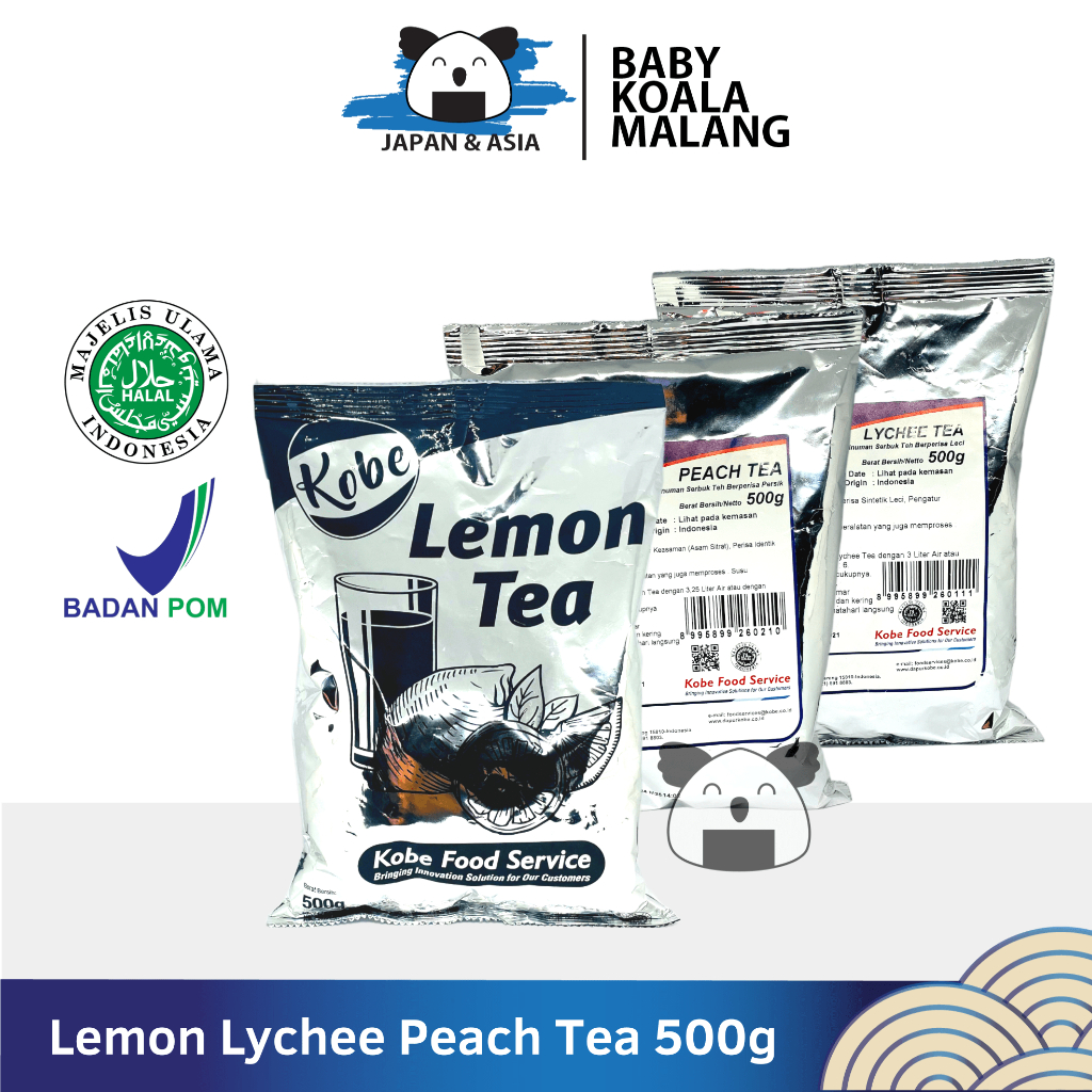 

KOBE Lemon Lychee Peach Tea 500 g Halal | Teh Bubuk Lemon Tea Powder