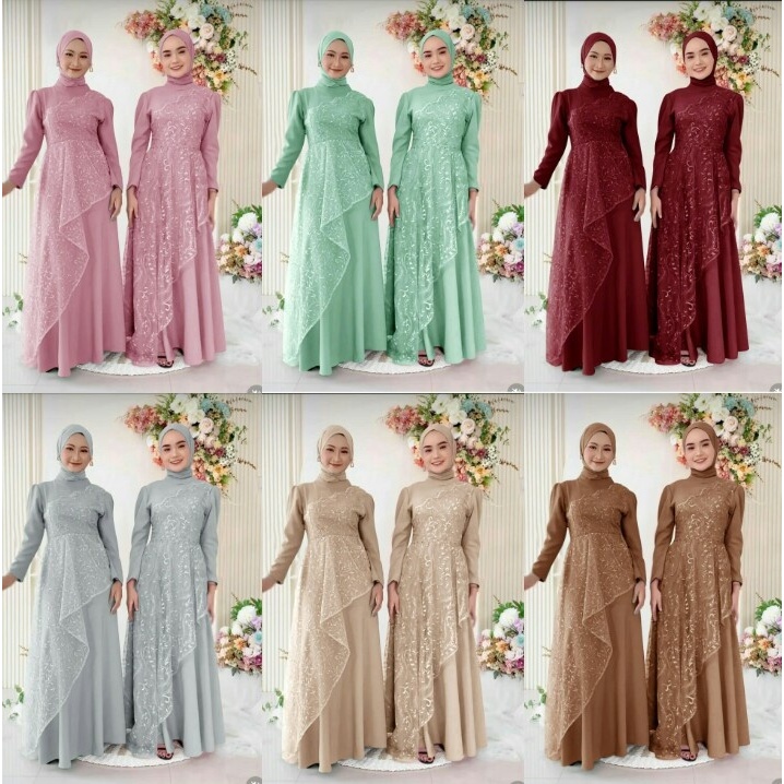 Gamis Wanita Maxi Tiana Moscrepe Mix Tile Mutiara