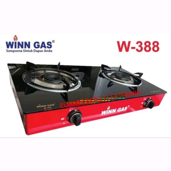 Kompor gas kaca WINN GAS W388 2 tungku kompor 2 tungku Tempered Glass